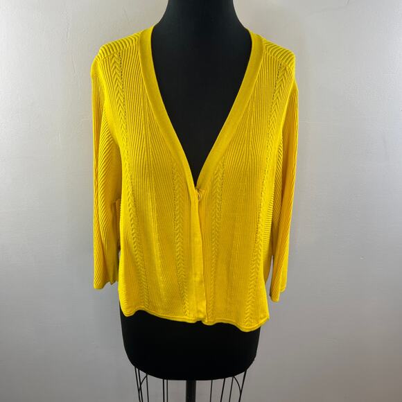 CABI Yellow Cardigan Sweater Cotton Cable Knit Ribbed Button Size S Small - Picture 2 of 9